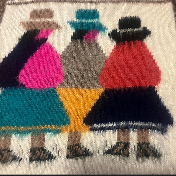 Vintage 80s figurines colourful hand knit aztec folk alpaca sweater GUC - Picture 11 of 14